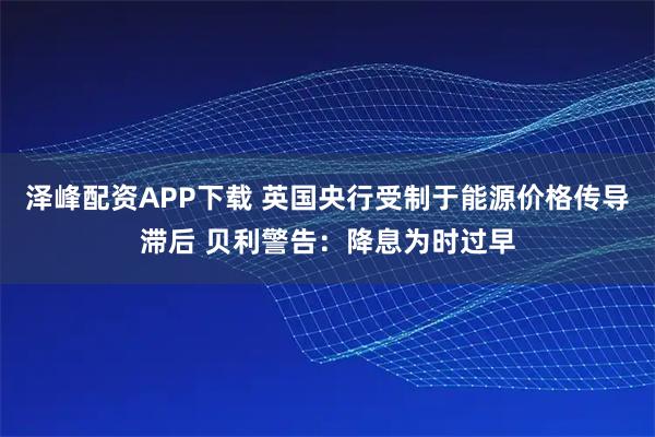 泽峰配资APP下载 英国央行受制于能源价格传导滞后 贝利警告：降息为时过早